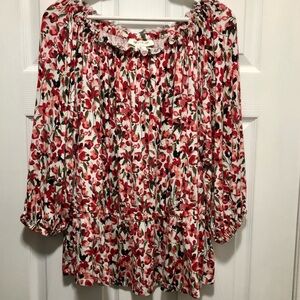 Skye's the Limit Cottage-core Red and White Floral Peasant Blouse Barbie-core XL